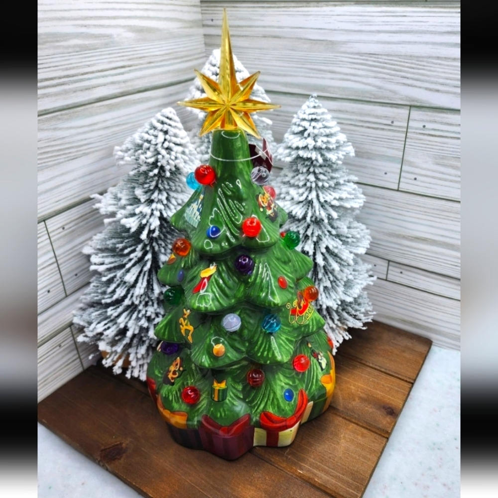 Disney Santa Mickey Mouse and Friends Vintage Ceramic Light Up Christmas Tree